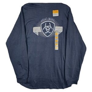 Ariat Rebar Long Sleeve Graphic Tee Shirt Mens Medium Navy Blue Stacking Dimes